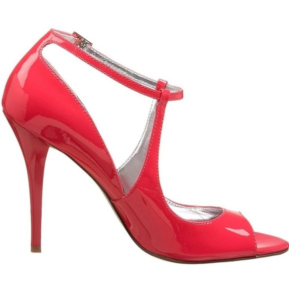 Guess Naga Hot Pink Patent Leather Strappy Stiletto Heels with Box Barbiecore 6 - Picture 10 of 13